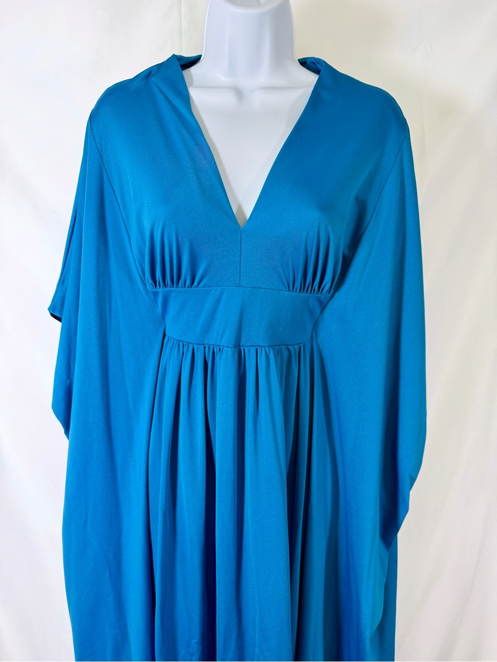 Vintage 60s 70s Henson Kickernick Turquoise Teal Hostess Caftan Maxi Dress M